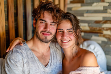 Young couple enjoying a moment at a spa and wellness center.