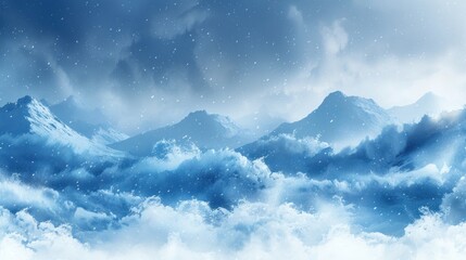 a blue sky filled with lots of clouds and a mountain range in the distance with stars in the night sky.