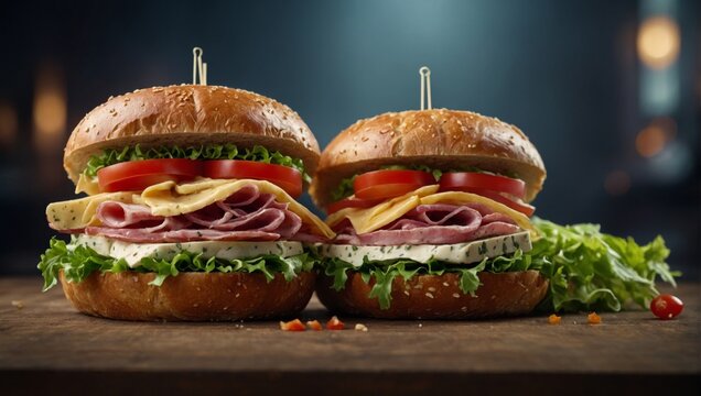 Delectable ham and cheese artisanal sandwich