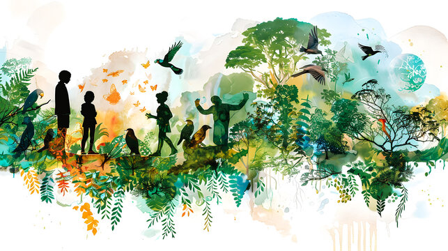 Paysage avec des plantes et des personnes, concept de pr&eacute;servation de l'environnement