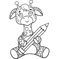 Cartoon giraffe with pencil clipart, giraffe clipart, animal clipart.