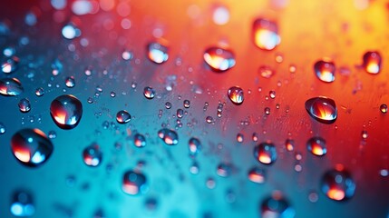 Water droplets cling to glass against a colored background, creating an intriguing visual effect.
