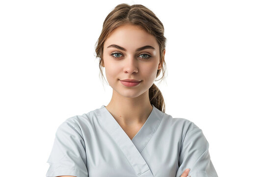 A caring portrait photo of a female nurse on a transparent background PNG format. This PNG file, with an isolated cutout object on a transparent background.