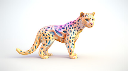 3D rendered cheetah, alert stance, unique pastel-colored coat, spots, white background