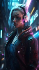 Fototapeta na wymiar cyberpunk girl in a futuristic cyber suit