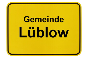 Illustration eines Ortsschildes der Gemeinde Lüblow in Mecklenburg-Vorpommern - obrazy, fototapety, plakaty