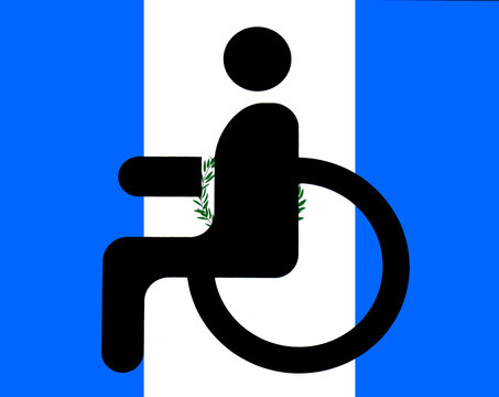 A sign with the image of a person in a wheelchair on the background of the national flag of Nicaragua.
