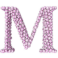 Symbols made from purple soccer balls. letter m