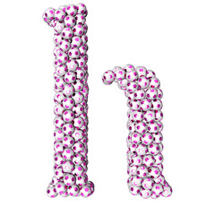 Symbols made from purple soccer balls. letter h