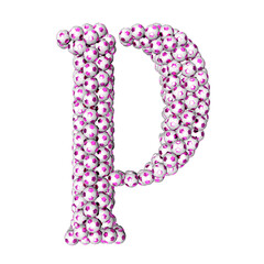 Symbols made from purple soccer balls. letter p