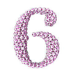 Symbols made from purple soccer balls. number 6