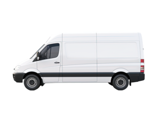 Delivery white van or truck with space for text isolated on white or transparent background