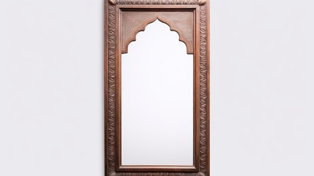 An antique Moroccan-style mirror with decorative elements is showcased against a white background, adding elegance to any space.