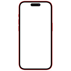 Front side photo of red smartphone similar to iphone without background. Template for mockup