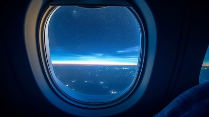 Fototapeta premium Enjoying the view of the moon through a plane window captures the essence of Ramadan Mubarak.