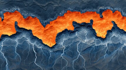 an aerial view of a large body of water with an orange substance in the middle of the water that looks like a wave.