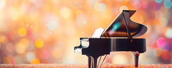 Colorful grand piano on abstract dust background for World Music Day event. Concept Music Event, Colorful Piano, Abstract Background, World Music Day, Event Photography