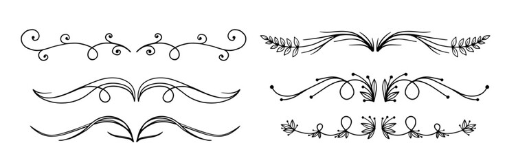 Set of linear text dividers.Vector graphics.	