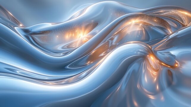  a computer generated image of a wave of blue and white material with a yellow light at the end of the wave and a yellow light at the end of the wave.