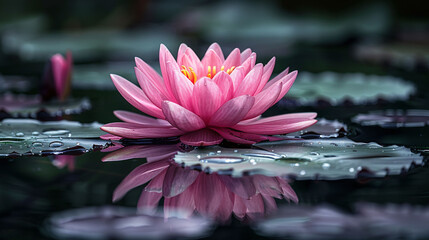 Pink water lily on a pond