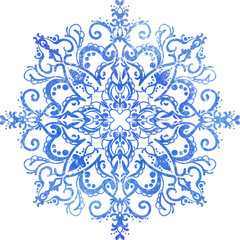 Cartoon blue snowflake, simple illustration, isolated on white background