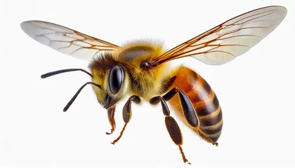 Wandcirkels plexiglas a stunning bee is flying, isolated on transparent background, macro, incredible pollinator © netsay