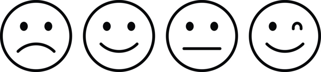 Happy and sad emotion. Round shape of mood satisfaction icon set