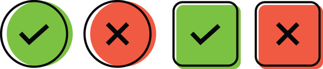 Green check mark, red cross mark icon set.
