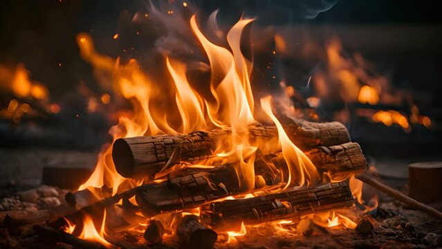 Close-up: Burning flames for grilling.,generative ai