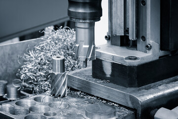 The milling process on CNC milling machine. The metal working concept on the milling machine.