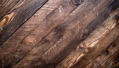 Natural wood texture. Wood background. Dark rustic planks table top flat lay view.