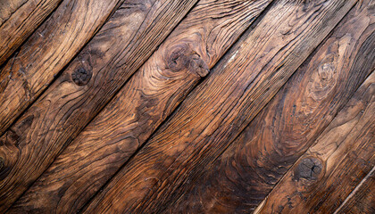 Naklejka premium Natural wood texture. Wood background. Dark rustic planks table top flat lay view.