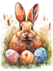 Colorful Easter watercolor illustration isolated 