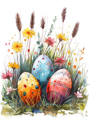 Colorful Easter watercolor illustration isolated 