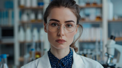 A young female scientist conducting research in a laboratory.