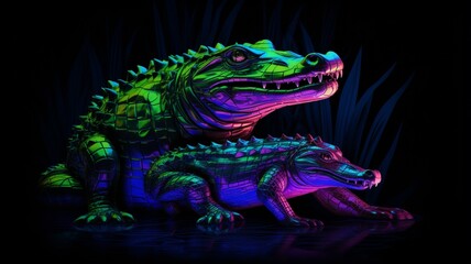 Obraz premium Generative AI A Crocodile caressing its calf illustration photo