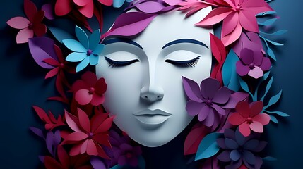Woman's face and floral style paper cut