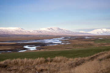 Autumn nature with pastures and mountains, Iceland