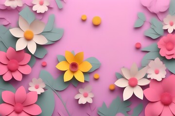 Background of paper flowers with empty space for text or greeting card design. 