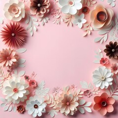 Background of paper flowers with empty space for text or greeting card design. 