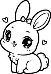 Cute baby bunny rabbit black outline vector illustration. Coloring book for kids.