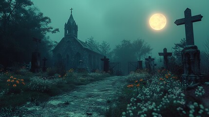 Fototapeta na wymiar Cemetery at night