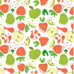 Abstract pattern with strawberry and apple pattern in flat style. Fresh Seamless pattern. Vector background. Summer time print. For vape, juice or ice cream background.