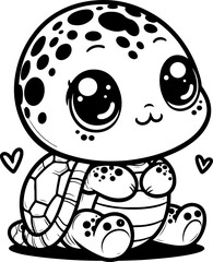 Cute baby turtle black outline vector illustration. Coloring book for kids.