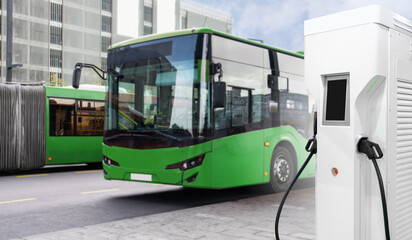 Electric buses with charging station.	