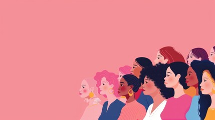 Fototapeta na wymiar International Women's Day Banner - Beautiful Women of Diverse Cultures and Nationalities Generative AI