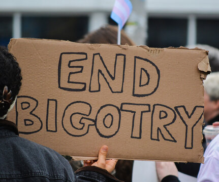 "End Bigotry" sign.