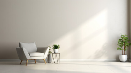 A modern living room with a white leather armchair