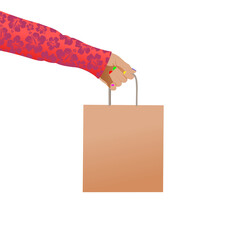 hand holding shopping bag isolated
