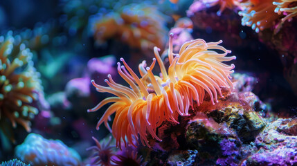 Naklejka na ściany i meble close-up of an orange-colored sea anemone